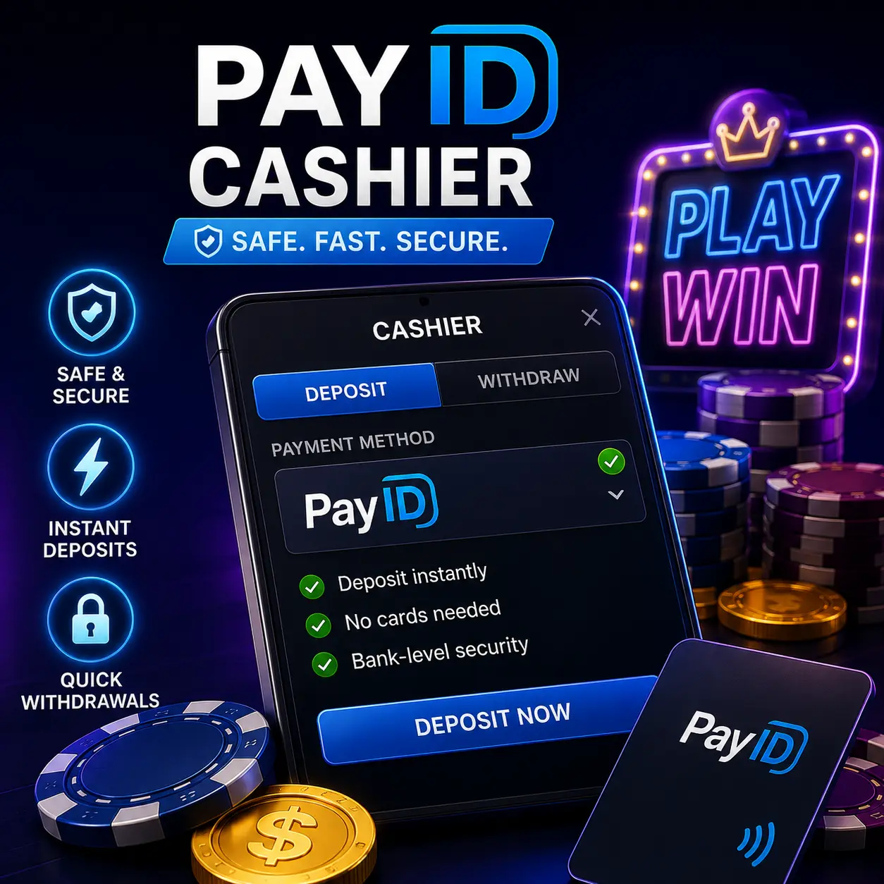 A casino cashier withdrawal screen showing PayID selected with the remaining weekly limit displayed